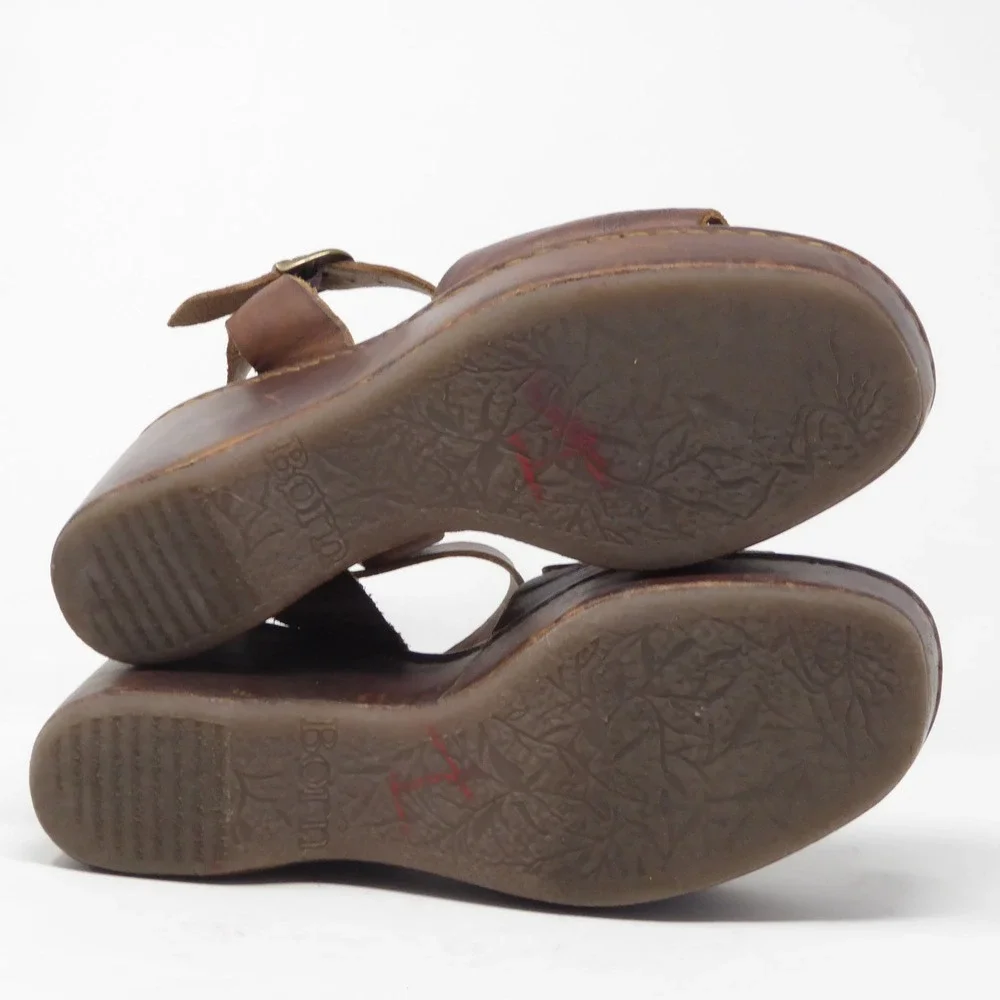 Born Moapa Women Wedge Sandals Brown Floral Tooled Leather Platform 9